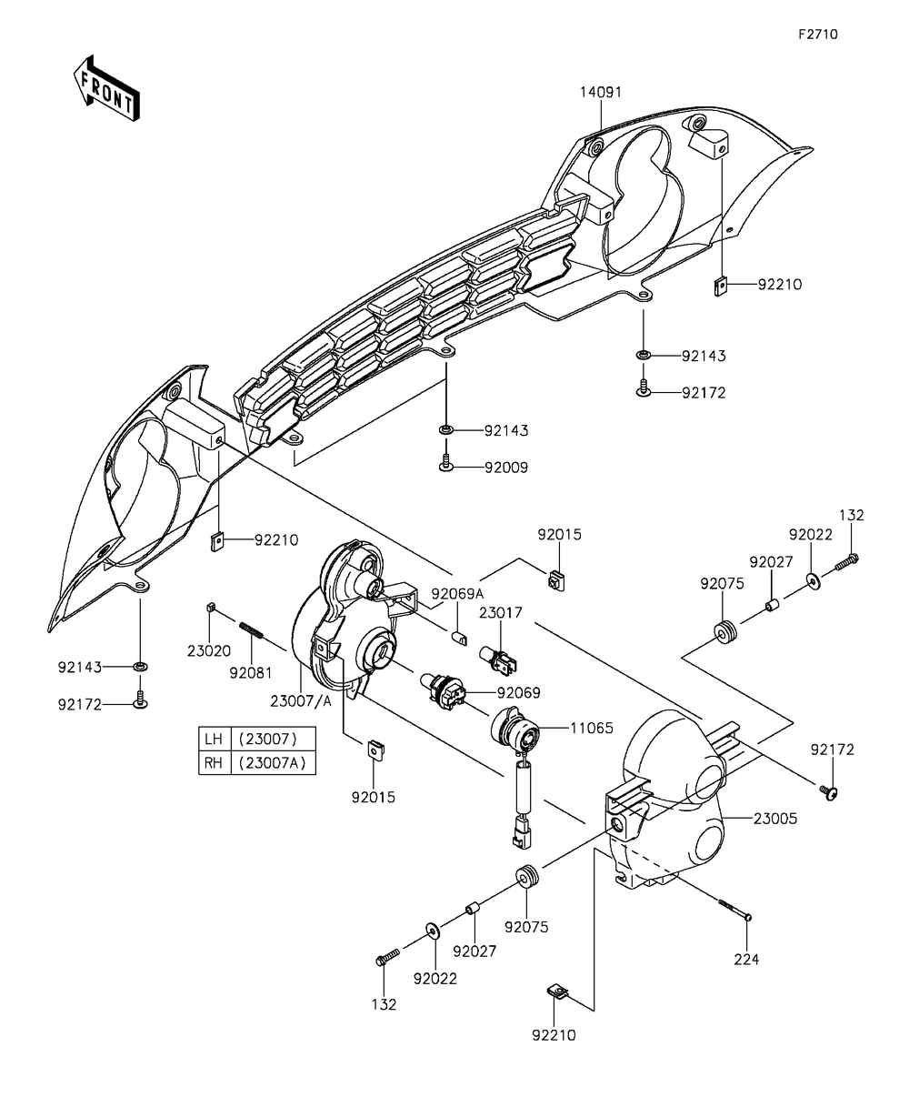 Headlight Diagram and Parts List for KAF400EGF 2016 Kawasaki Lawn Tractor Accessories