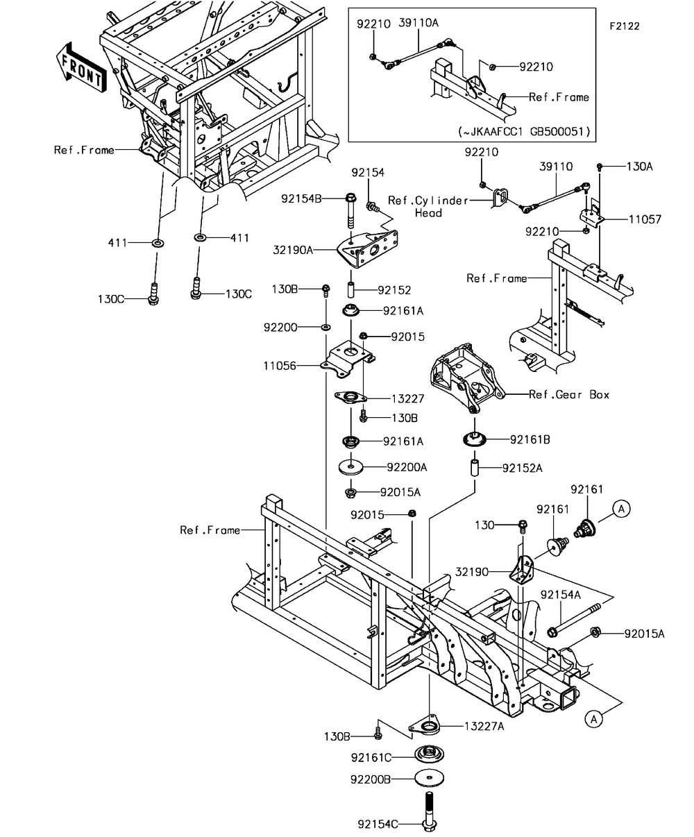 Engine Mount Diagram and Parts List for KAF1000CGF 2016 Kawasaki Lawn Tractor Accessories
