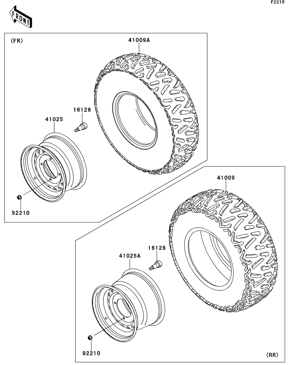 Wheels/Tires Diagram and Parts List for KRT750DCF 2012 Kawasaki Lawn Tractor Accessories