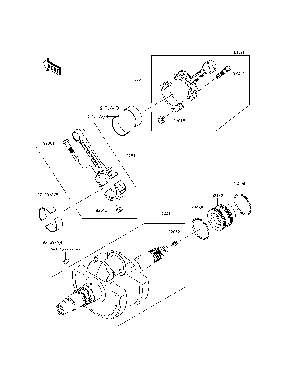 Crankshaft Diagram and Parts List for KRT800CFF 2015 Kawasaki Lawn Tractor Accessories