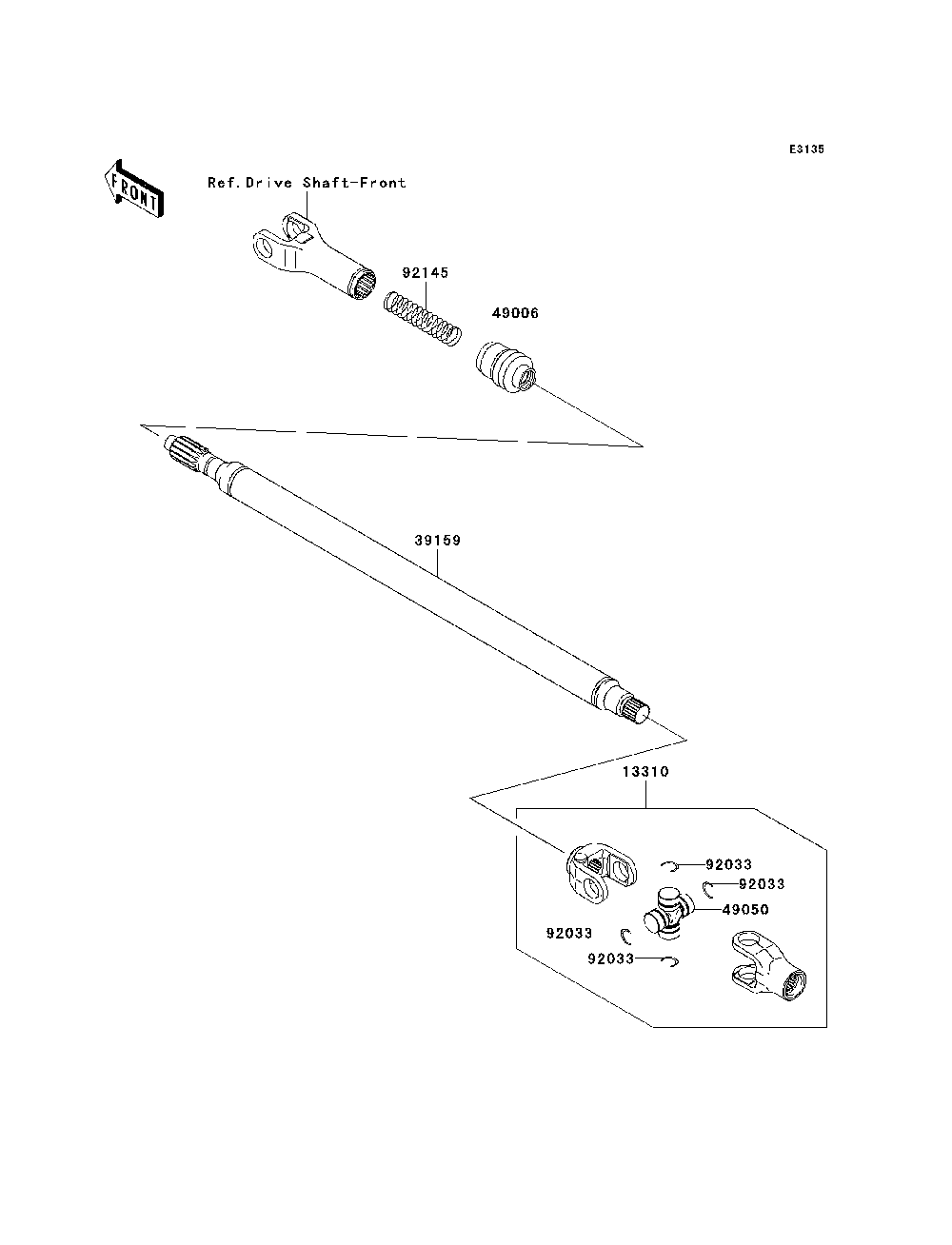 Drive Shaft-Propeller Diagram and Parts List for KRF750TAF 2010 Kawasaki Lawn Tractor Accessories