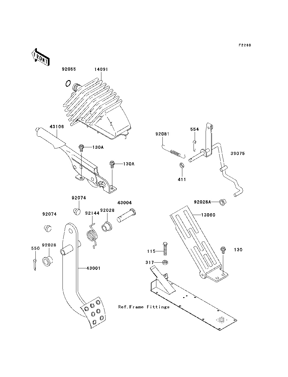 Brake Pedal/Throttle Lever Diagram and Parts List for KAF950C7F 2007 & Prior Kawasaki Lawn Tractor Accessories