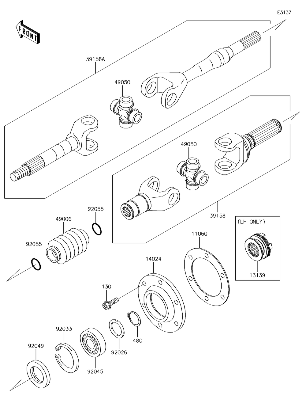 Drive Shaft-Rear Diagram and Parts List for KAF620TJF 2018 Kawasaki Lawn Tractor Accessories