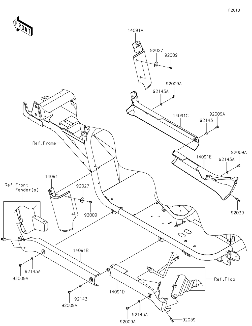 Side Covers/Chain Cover Diagram and Parts List for KAF620PKF 2019 Kawasaki Lawn Tractor Accessories