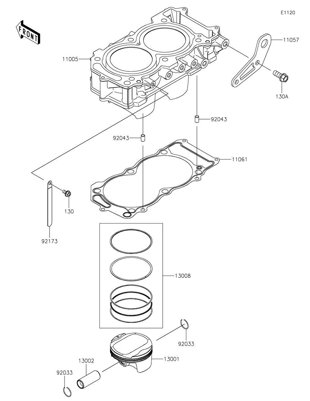 Cylinder/Piston Diagram and Parts List for KRF1000ALF 2020 Kawasaki Lawn Tractor Accessories