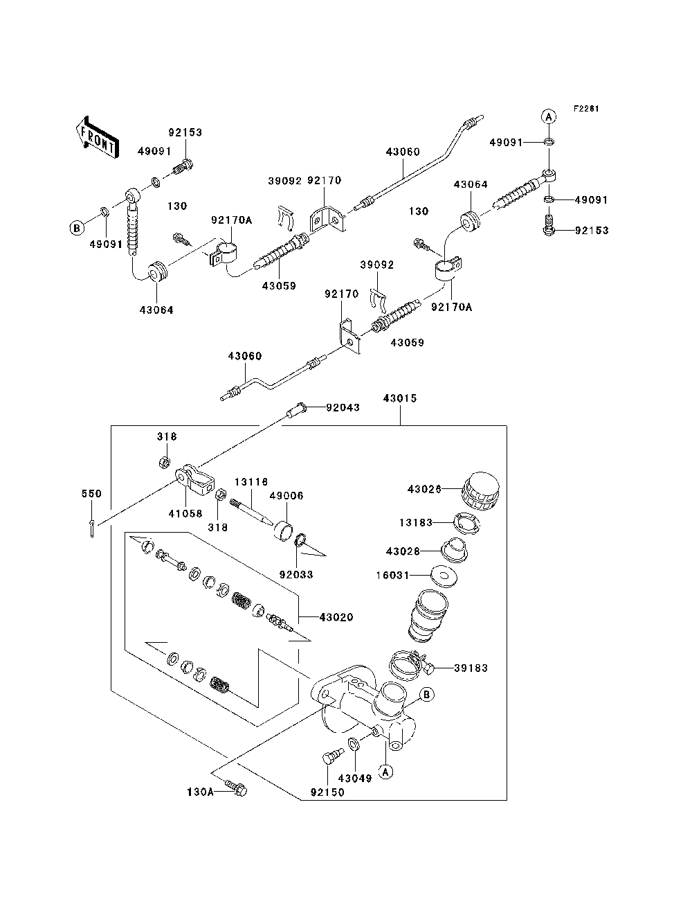 Master Cylinder Diagram and Parts List for KAF620G7F 2007 & Prior Kawasaki Lawn Tractor Accessories