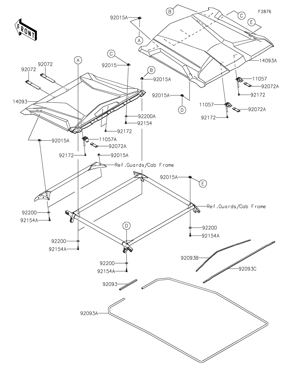 Sun Top Diagram and Parts List for KRT1000BPFNL 2023 Kawasaki Lawn Tractor Accessories