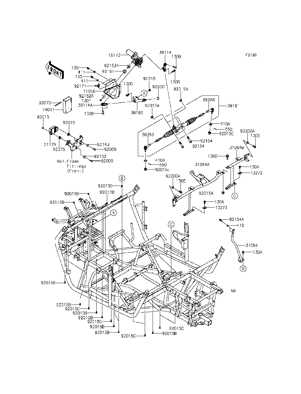 Frame Diagram and Parts List for KRF800BFF 2015 Kawasaki Lawn Tractor Accessories