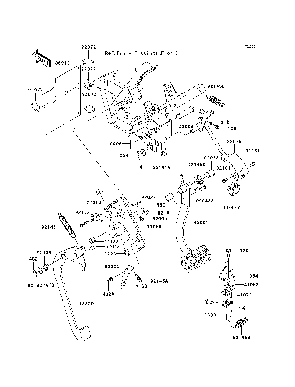 Brake Pedal/Throttle Lever Diagram and Parts List for KRF750TAF 2010 Kawasaki Lawn Tractor Accessories