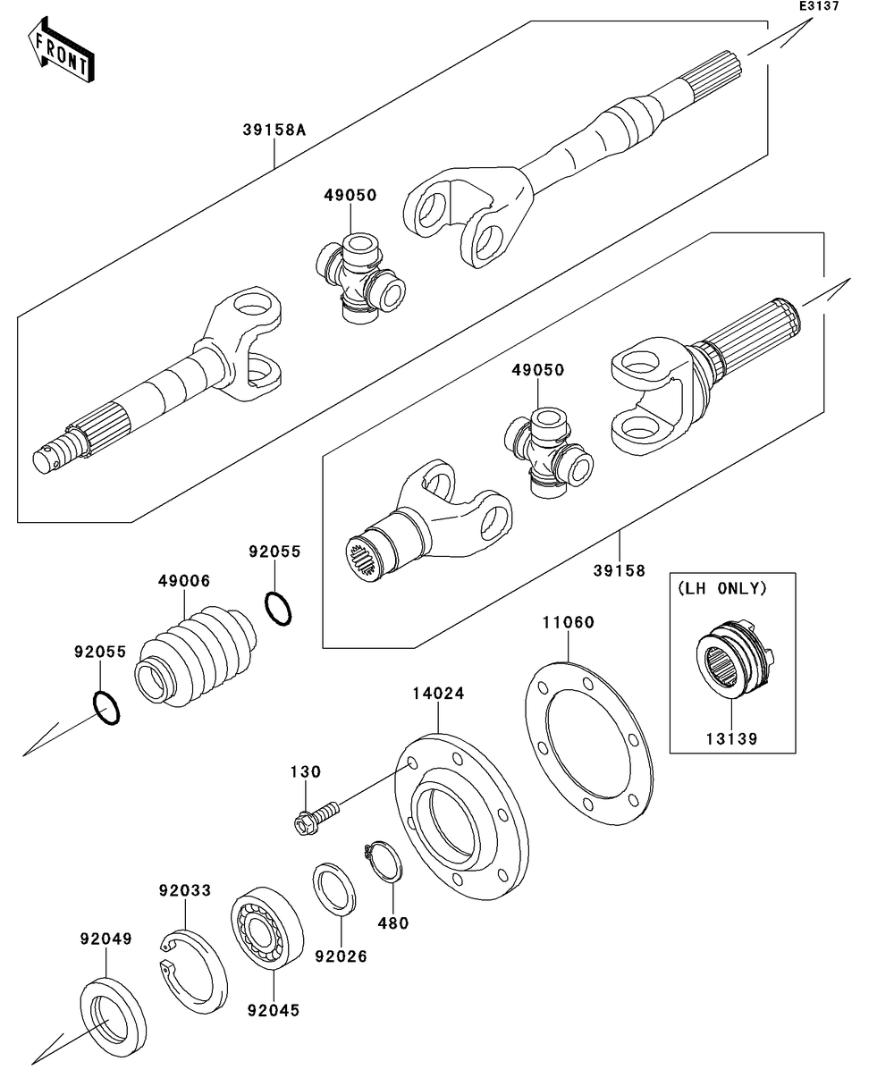 Drive Shaft-Rear Diagram and Parts List for KAF620RDFA 2013 Kawasaki Lawn Tractor Accessories