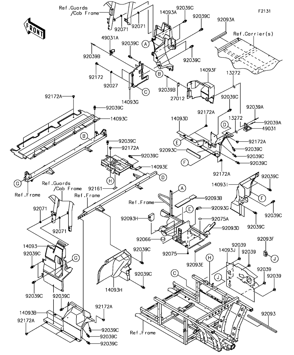 Frame Fittings-Rear Diagram and Parts List for KAF1000DHF 2017 Kawasaki Lawn Tractor Accessories