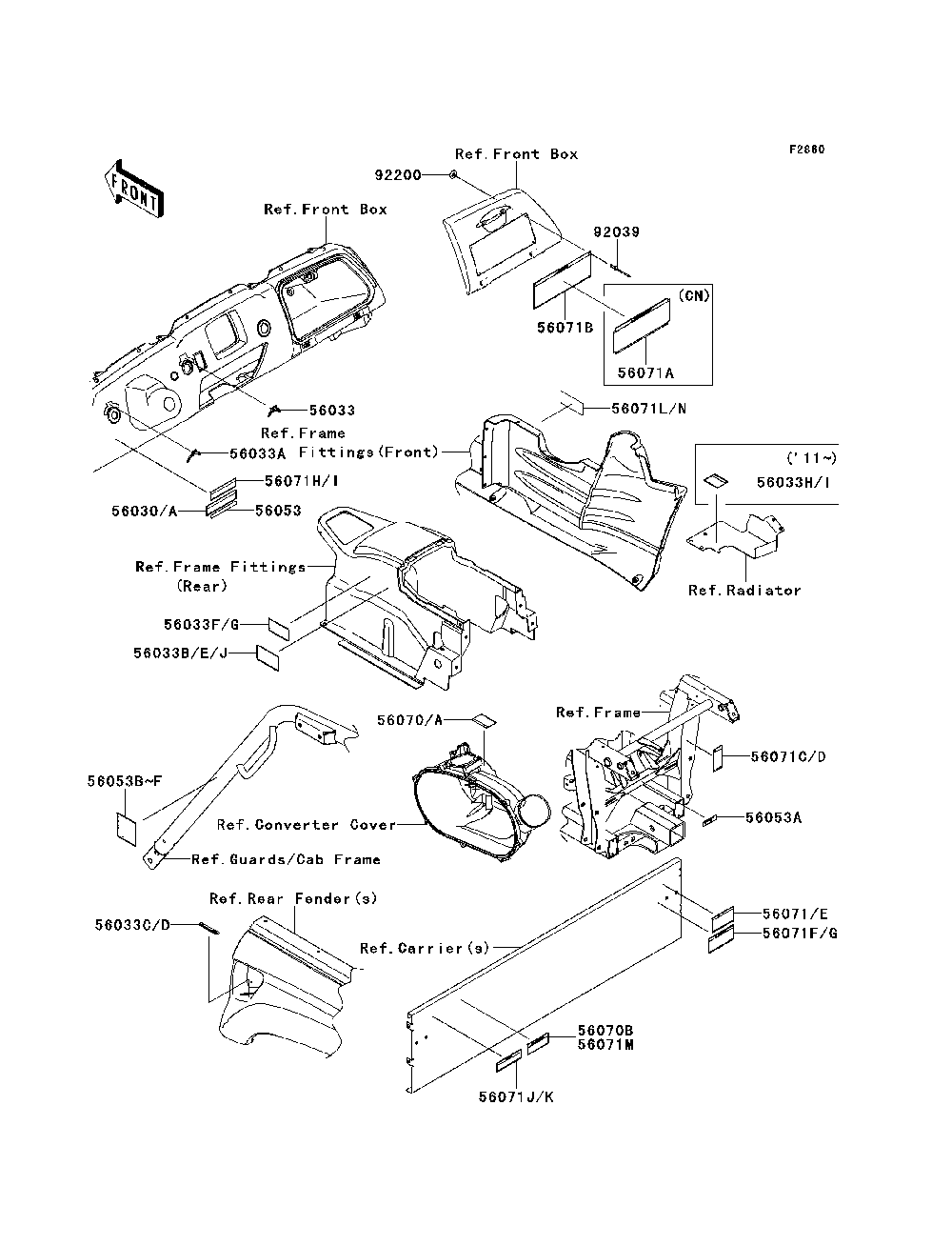 Labels Diagram and Parts List for KRF750NCS 2012 Kawasaki Lawn Tractor Accessories