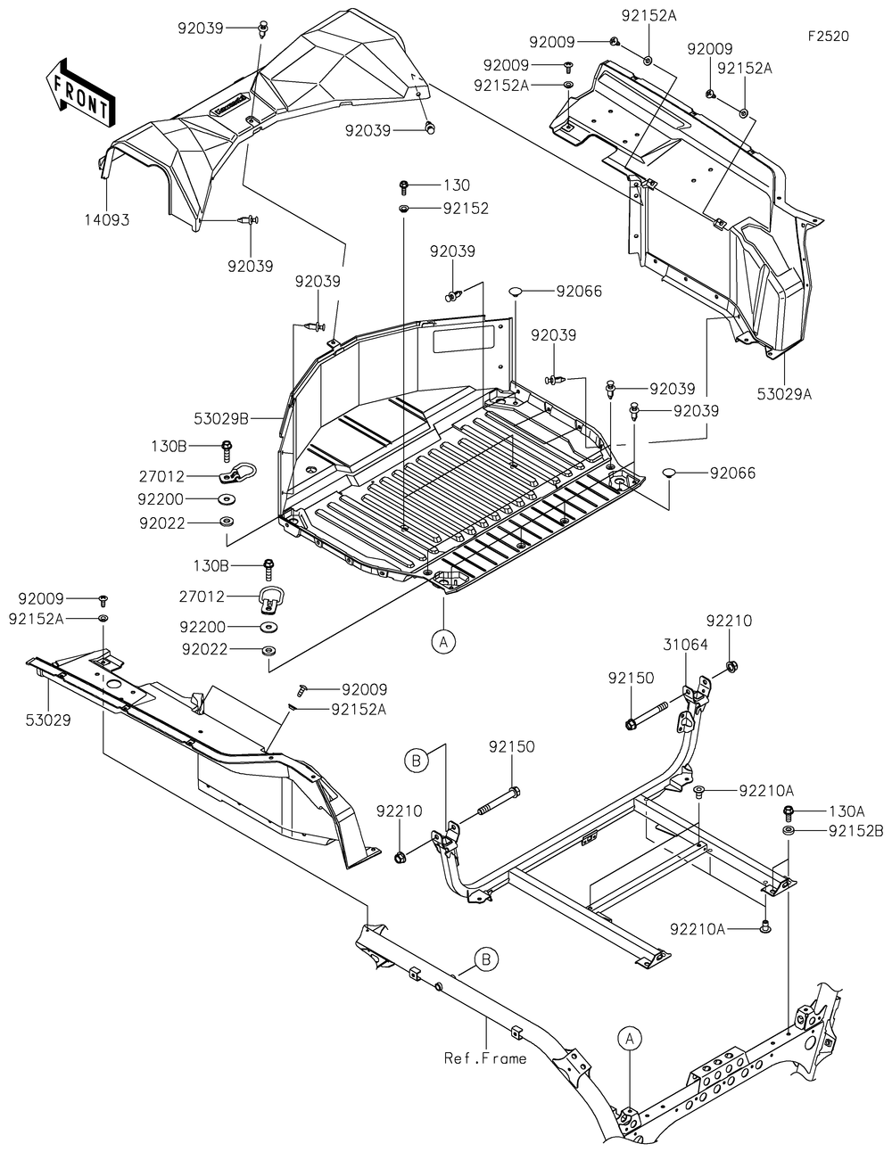 Carrier Diagram and Parts List for KRF1000CMFNN 2021 Kawasaki Lawn Tractor Accessories