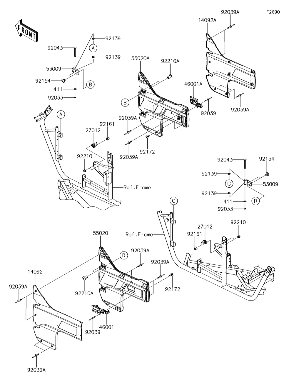 Door Diagram and Parts List for KRF800GJF 2018 Kawasaki Lawn Tractor Accessories