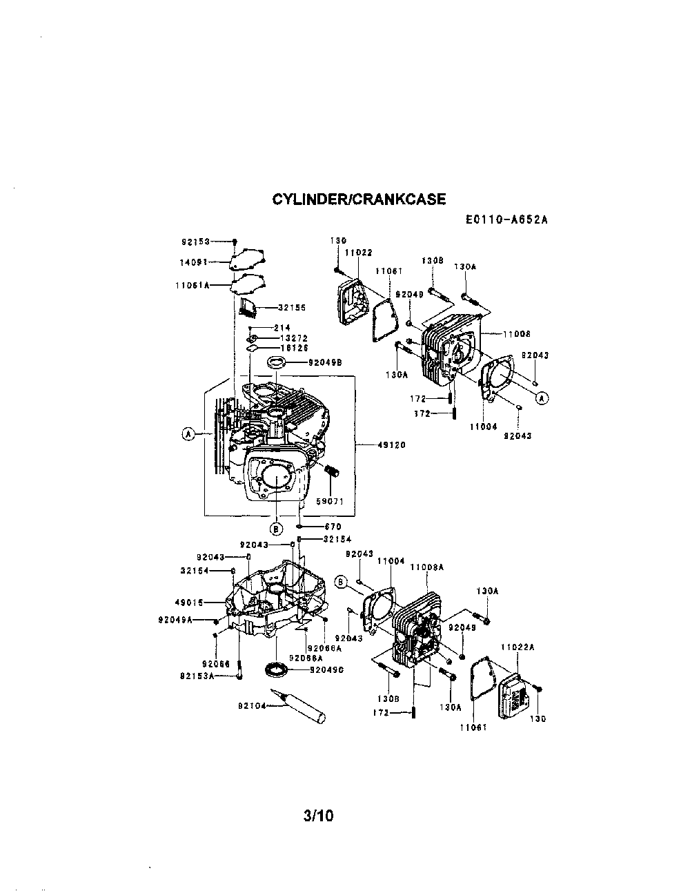 Cylinder/crankcase Diagram and Parts List for FR691V-AS06  Kawasaki Engine