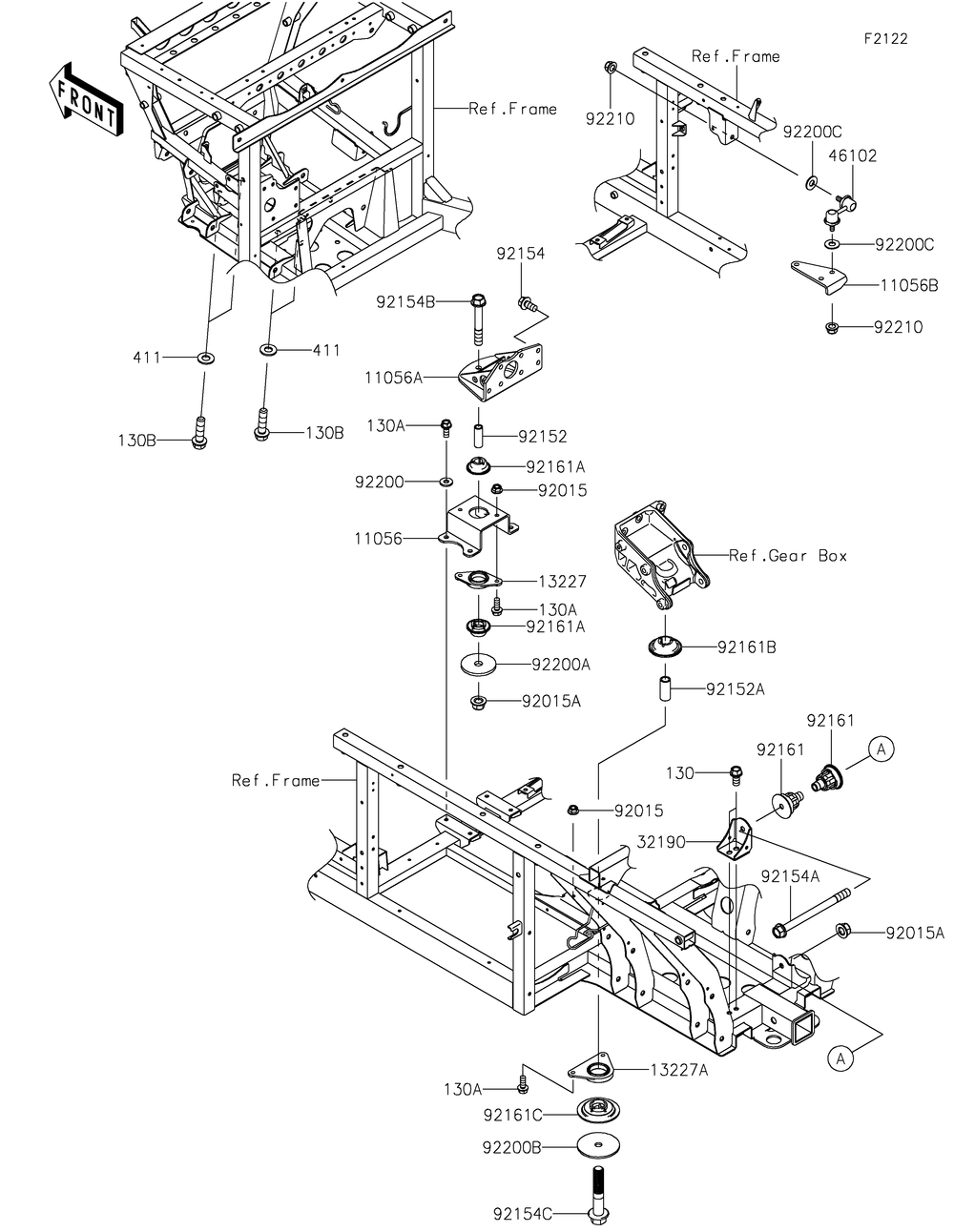 Engine Mount Diagram and Parts List for KAF820GMFNL 2021 Kawasaki Lawn Tractor Accessories
