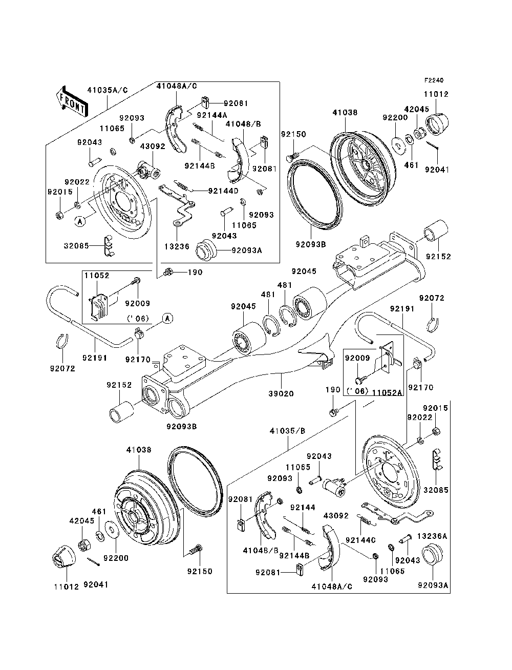 Rear Hubs/Brakes Diagram and Parts List for KAF620H7F 2007 & Prior Kawasaki Lawn Tractor Accessories