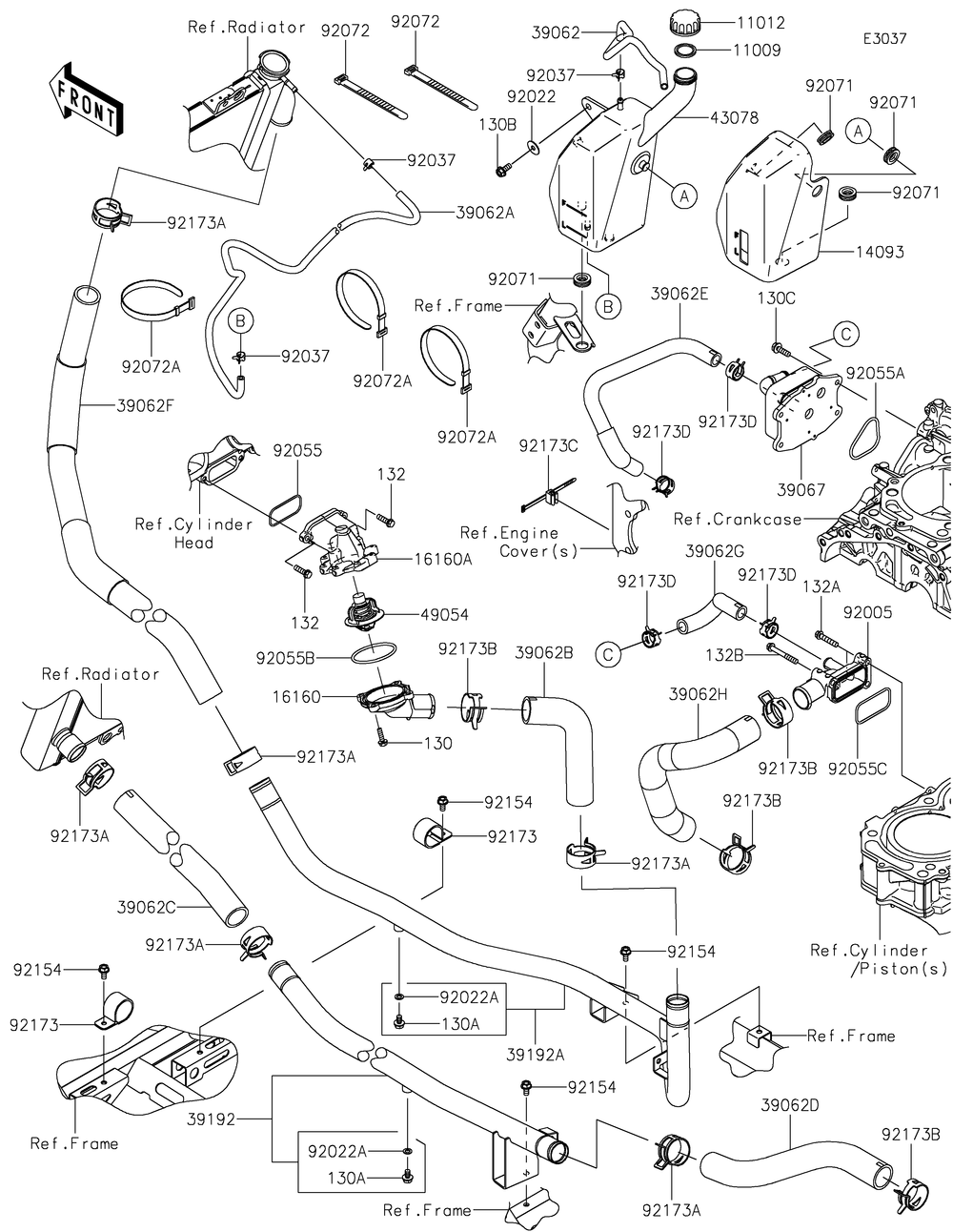 Water Pipe Diagram and Parts List for KRF1000ALF 2020 Kawasaki Lawn Tractor Accessories