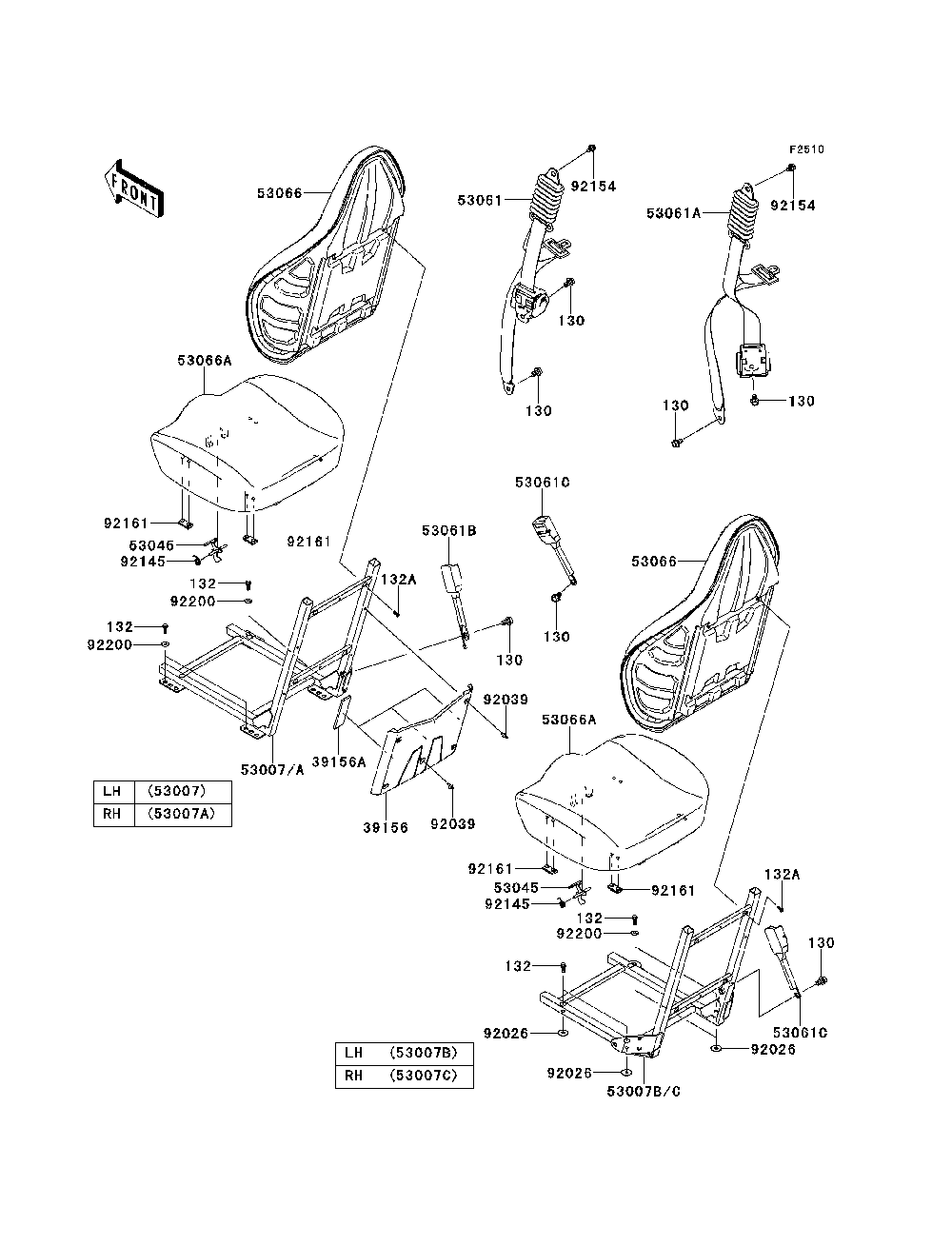 Seat Diagram and Parts List for KRT800BEF 2014 Kawasaki Lawn Tractor Accessories