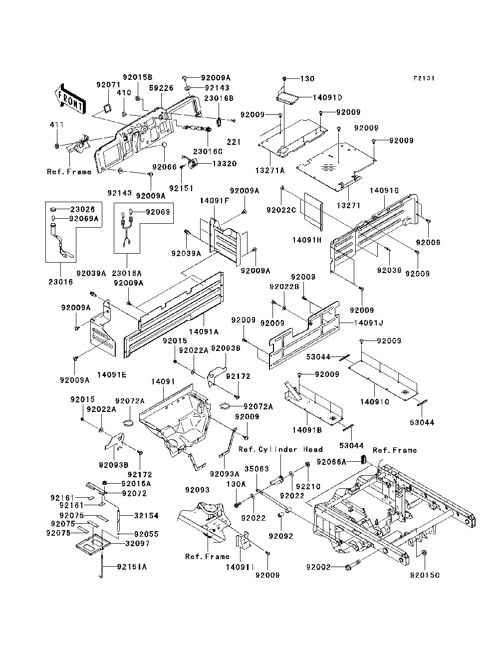 Frame Fittings Diagram and Parts List for KAF950E8F 2008 Kawasaki Lawn Tractor Accessories