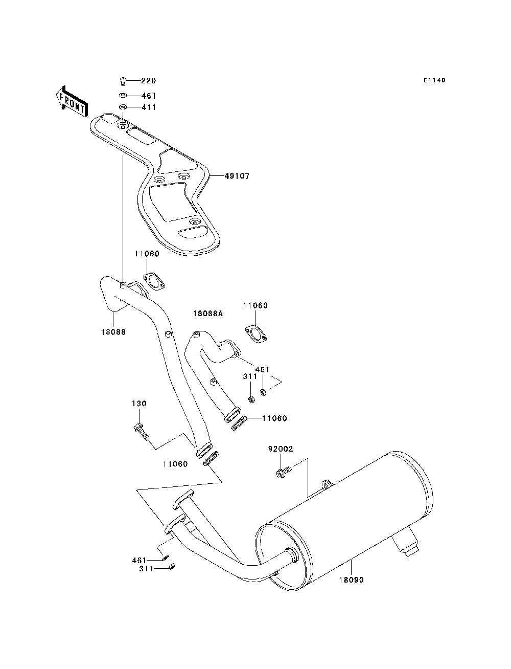 Muffler Diagram and Parts List for KAF620K7F 2007 & Prior Kawasaki Lawn Tractor Accessories