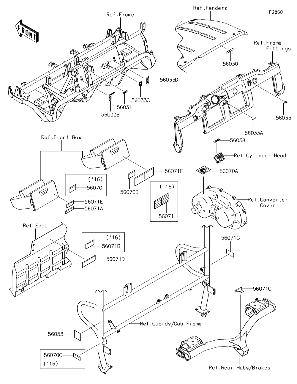Labels Diagram and Parts List for KAF620TJF 2018 Kawasaki Lawn Tractor Accessories