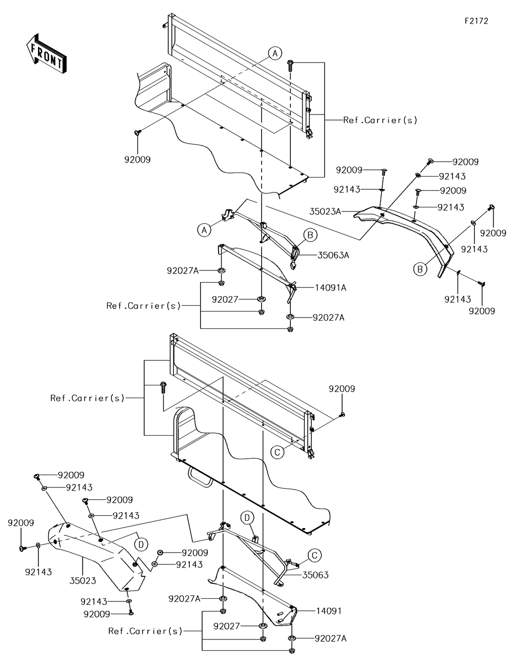 Rear Fender Diagram and Parts List for KAF620PGF 2016 Kawasaki Lawn Tractor Accessories