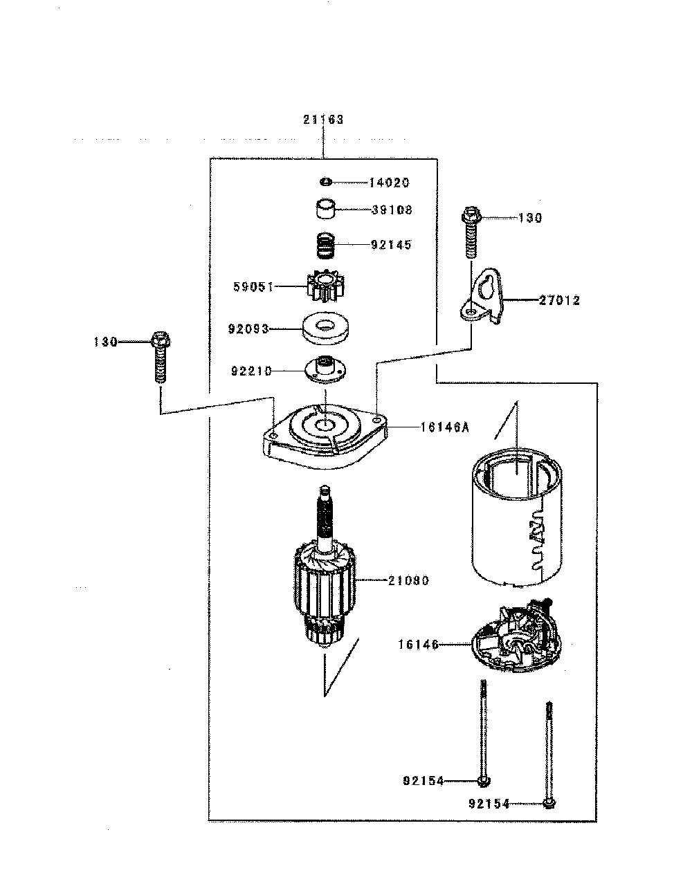 Starter Diagram and Parts List for FR730V-DS04  Kawasaki Engine
