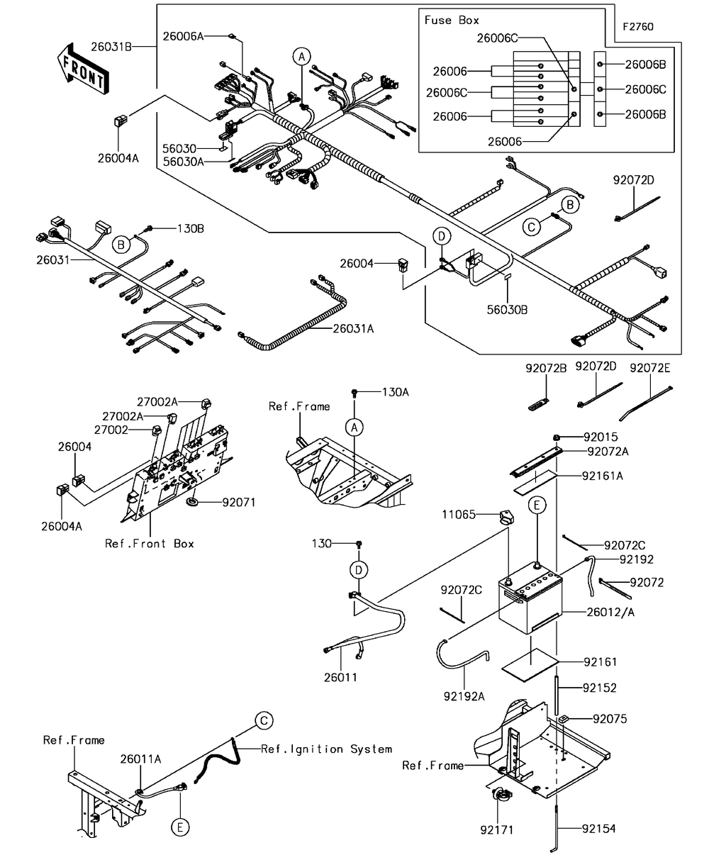 Chassis Electrical Equipment Diagram and Parts List for KAF820GHF 2017 Kawasaki Lawn Tractor Accessories