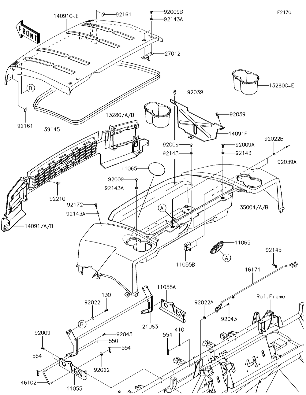 Fenders Diagram and Parts List for KAF620MHF 2017 Kawasaki Lawn Tractor Accessories
