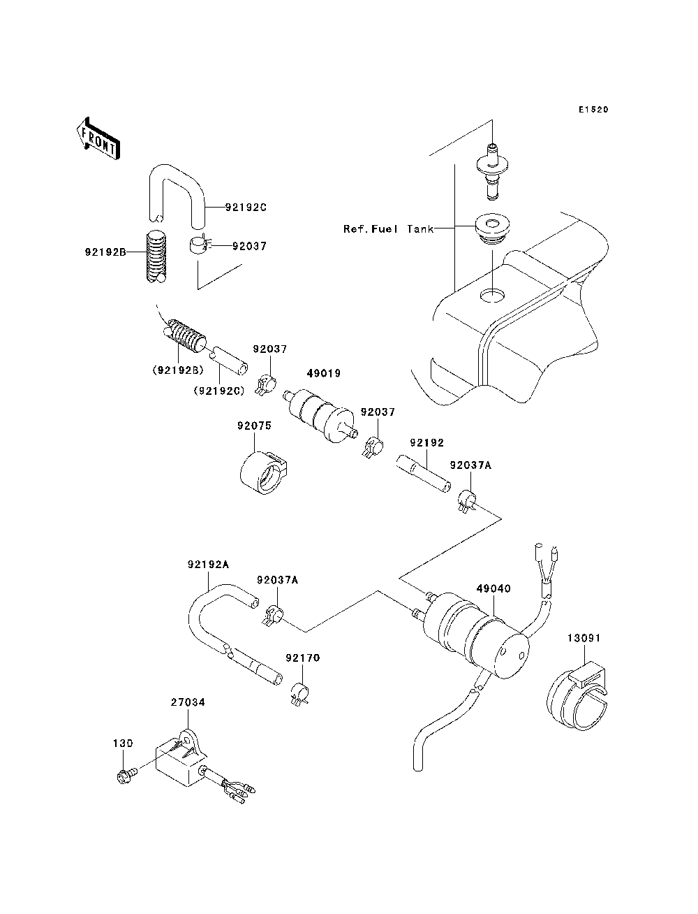 Fuel Pump Diagram and Parts List for KAF620K7F 2007 & Prior Kawasaki Lawn Tractor Accessories