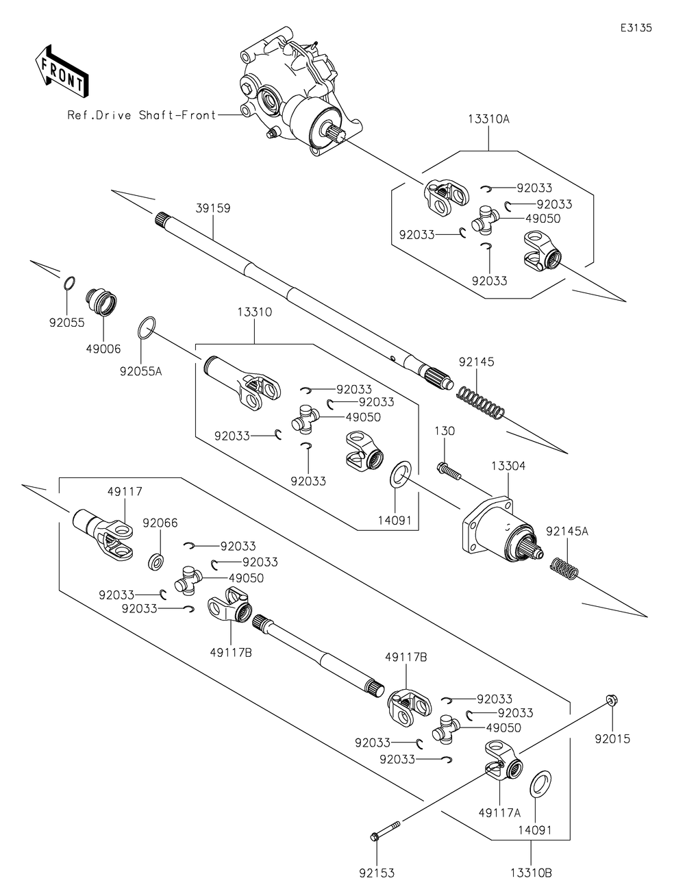 Drive Shaft-Propeller Diagram and Parts List for KAF400TKS 2019 Kawasaki Lawn Tractor Accessories
