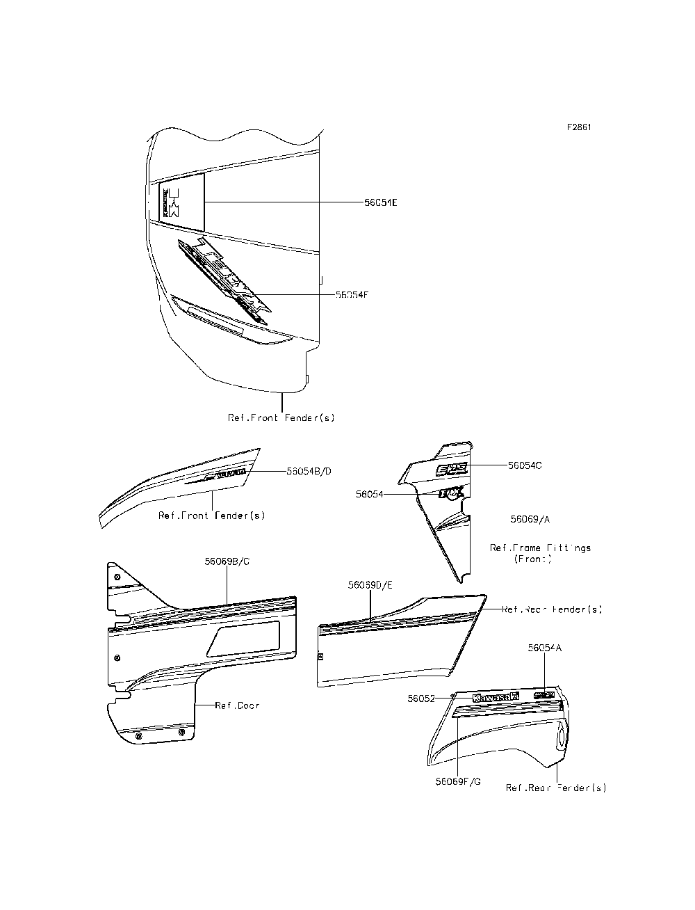 Decals Diagram and Parts List for KRF800CEF 2014 Kawasaki Lawn Tractor Accessories