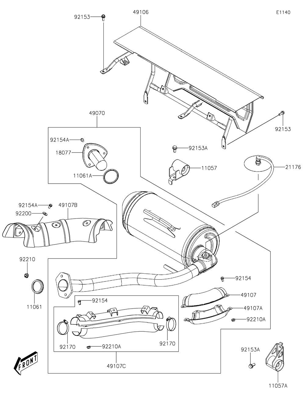 Muffler Diagram and Parts List for KAF700DNFNN 2022 Kawasaki Lawn Tractor Accessories