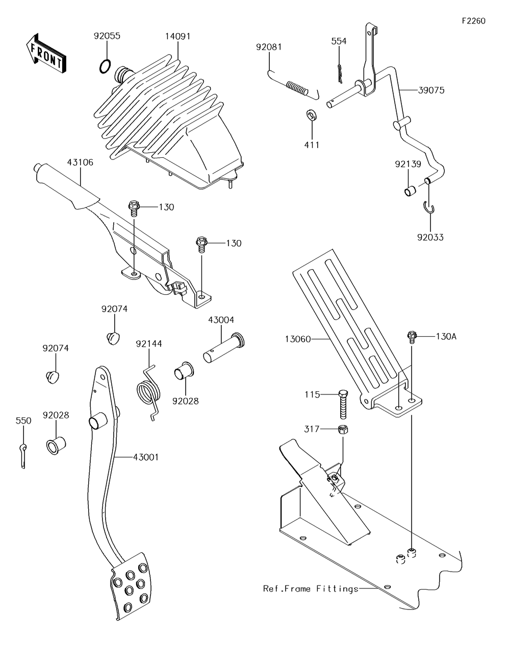 Brake Pedal/Throttle Lever Diagram and Parts List for KAF620MHF 2017 Kawasaki Lawn Tractor Accessories
