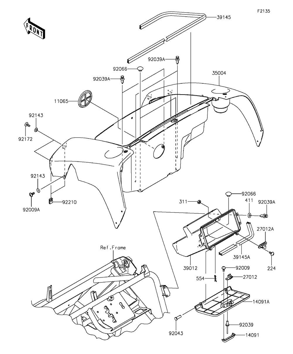 Front Box Diagram and Parts List for KAF400GGF 2016 Kawasaki Lawn Tractor Accessories
