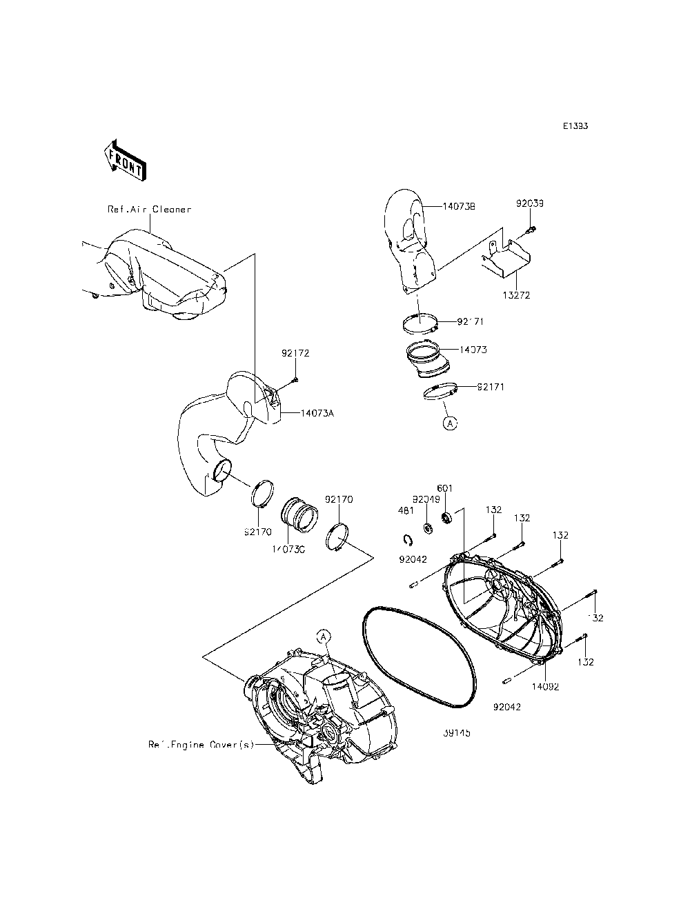 Converter Cover Diagram and Parts List for KRF800DFF 2015 Kawasaki Lawn Tractor Accessories