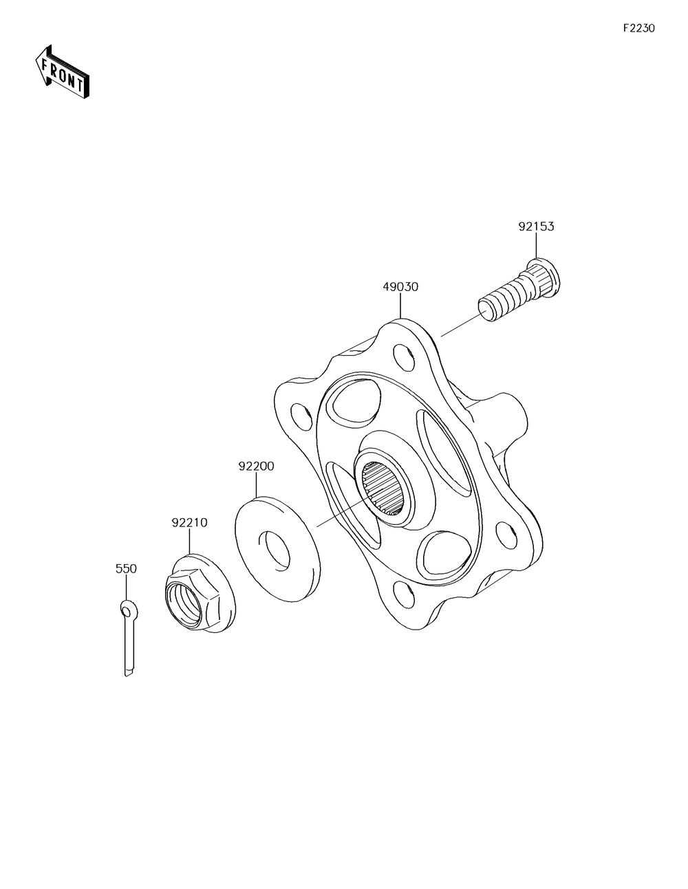 Front Hubs/Brakes Diagram and Parts List for KRF800GJF 2018 Kawasaki Lawn Tractor Accessories