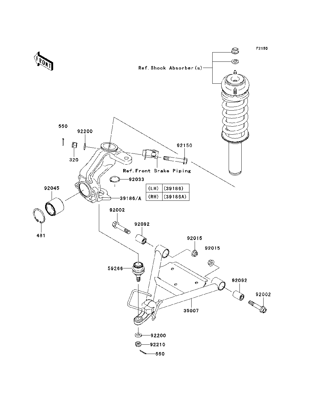 Suspension Diagram and Parts List for KAF400A7F 2007 & Prior Kawasaki Lawn Tractor Accessories