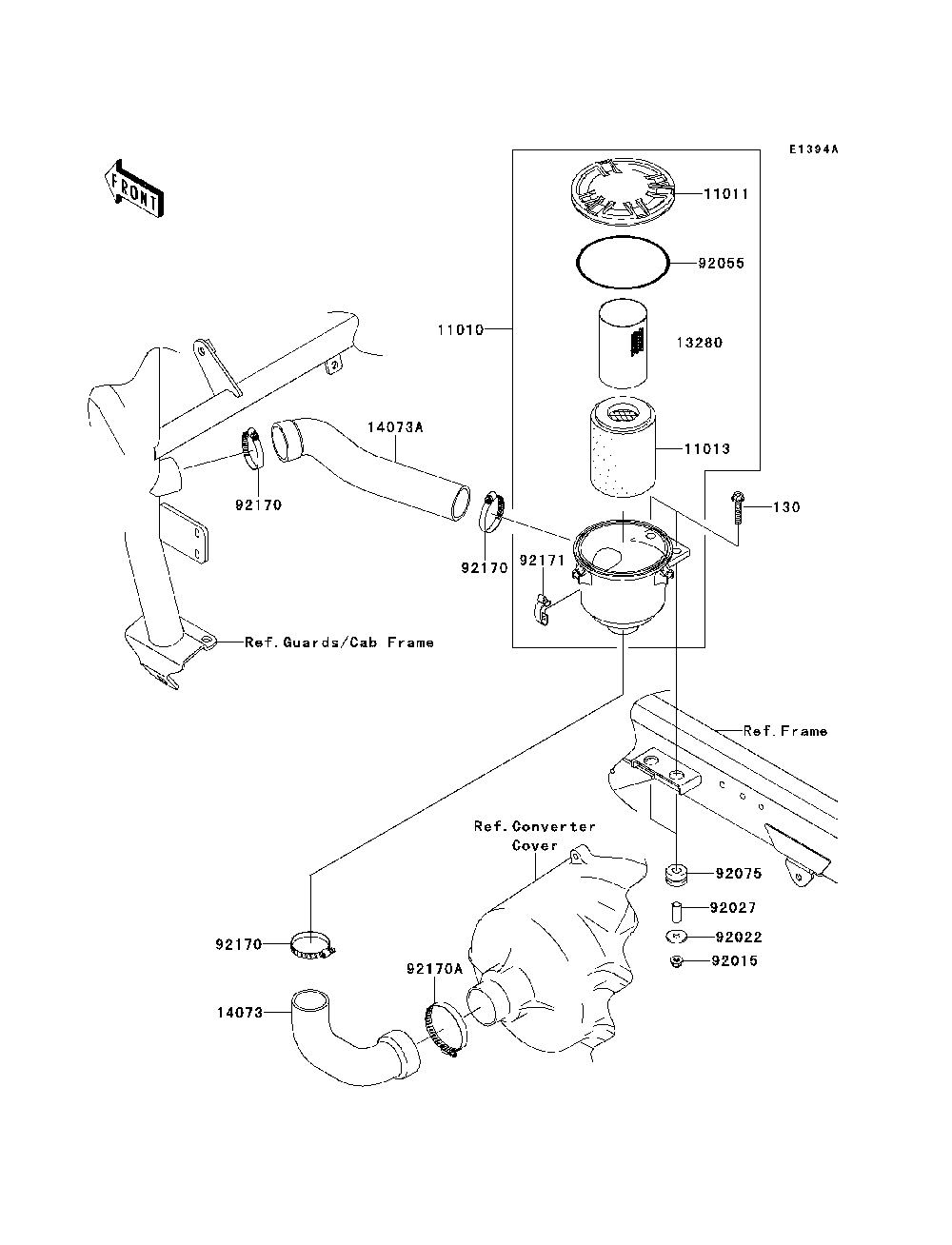Air Cleaner-Belt Converter Diagram and Parts List for KAF620PDF 2013 Kawasaki Lawn Tractor Accessories