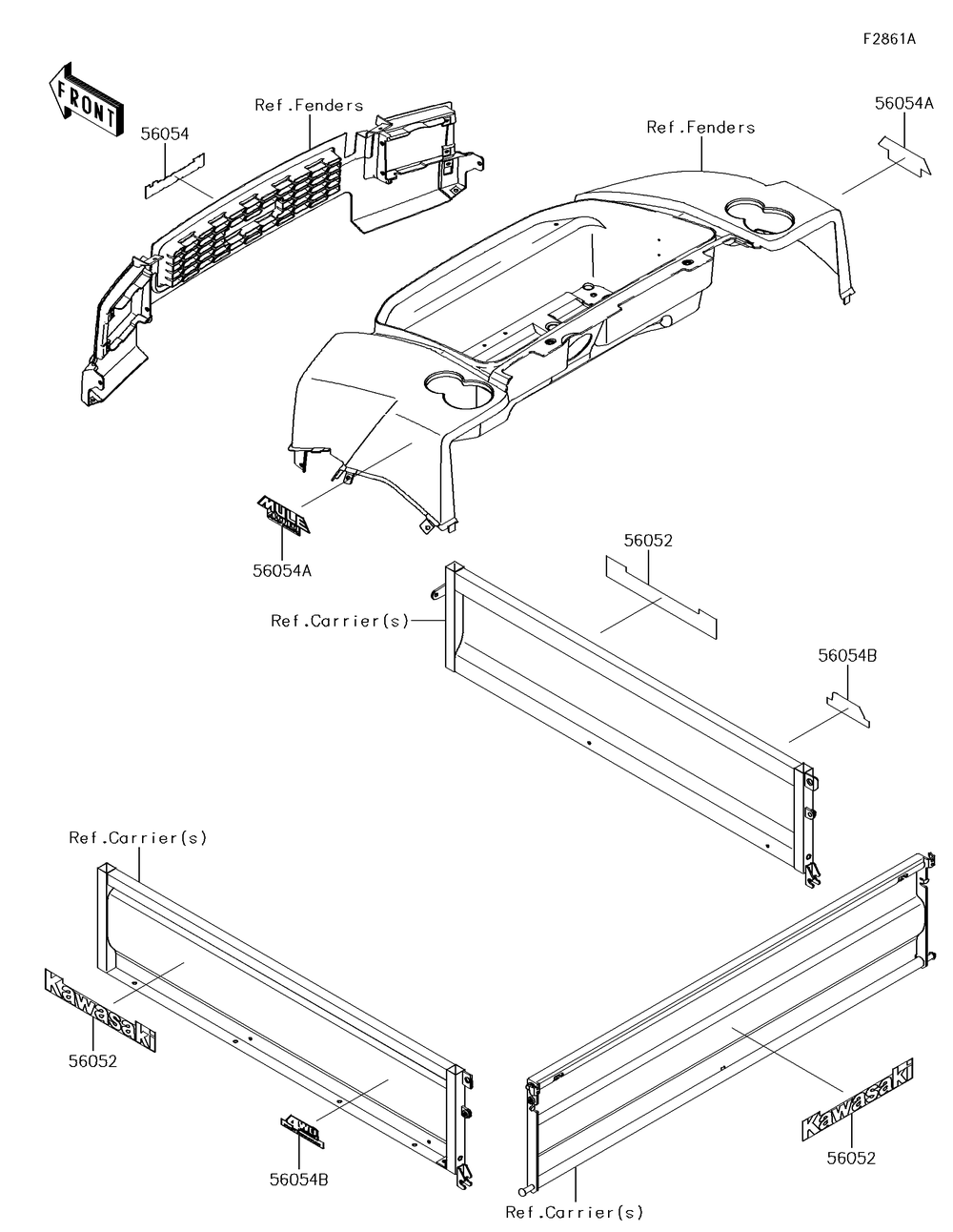 Decals(Mff) Diagram and Parts List for KAF620MFF 2015 Kawasaki Lawn Tractor Accessories