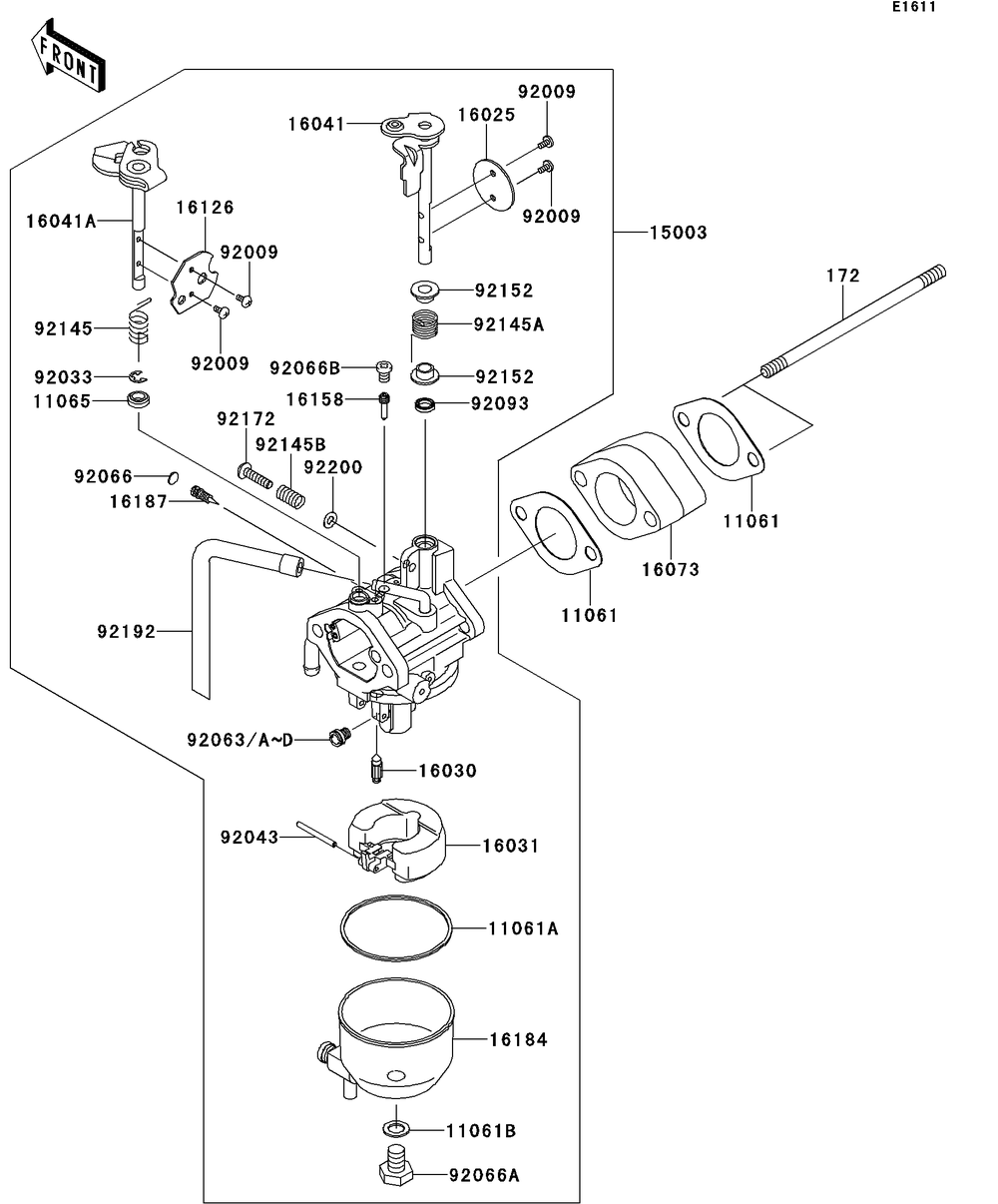Carburetor Diagram and Parts List for KAF400BEF 2014 Kawasaki Lawn Tractor Accessories