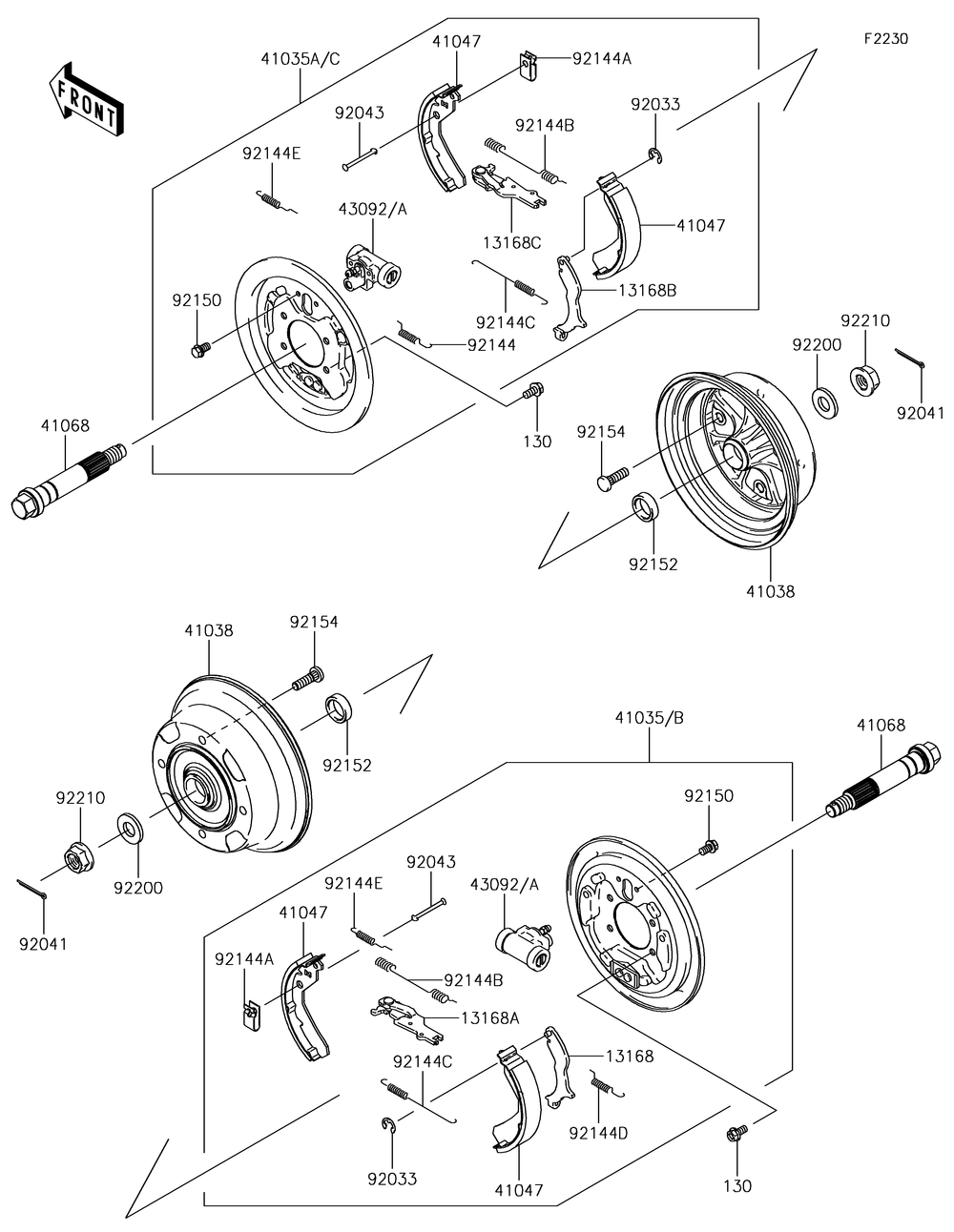 Front Hubs/Brakes Diagram and Parts List for KAF400JKF 2019 Kawasaki Lawn Tractor Accessories