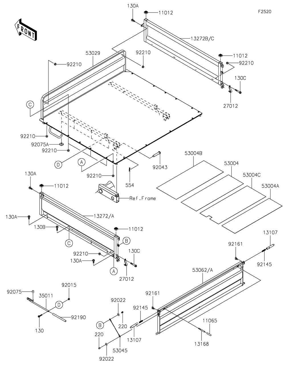 Carrier Diagram and Parts List for KAF620PKF 2019 Kawasaki Lawn Tractor Accessories