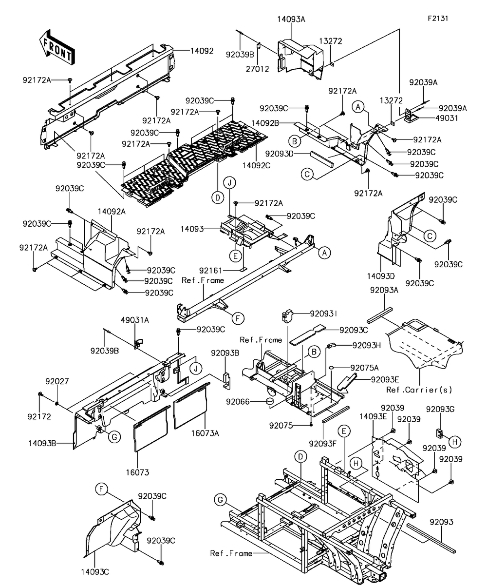 Frame Fittings-Rear Diagram and Parts List for KAF1000CHF 2017 Kawasaki Lawn Tractor Accessories