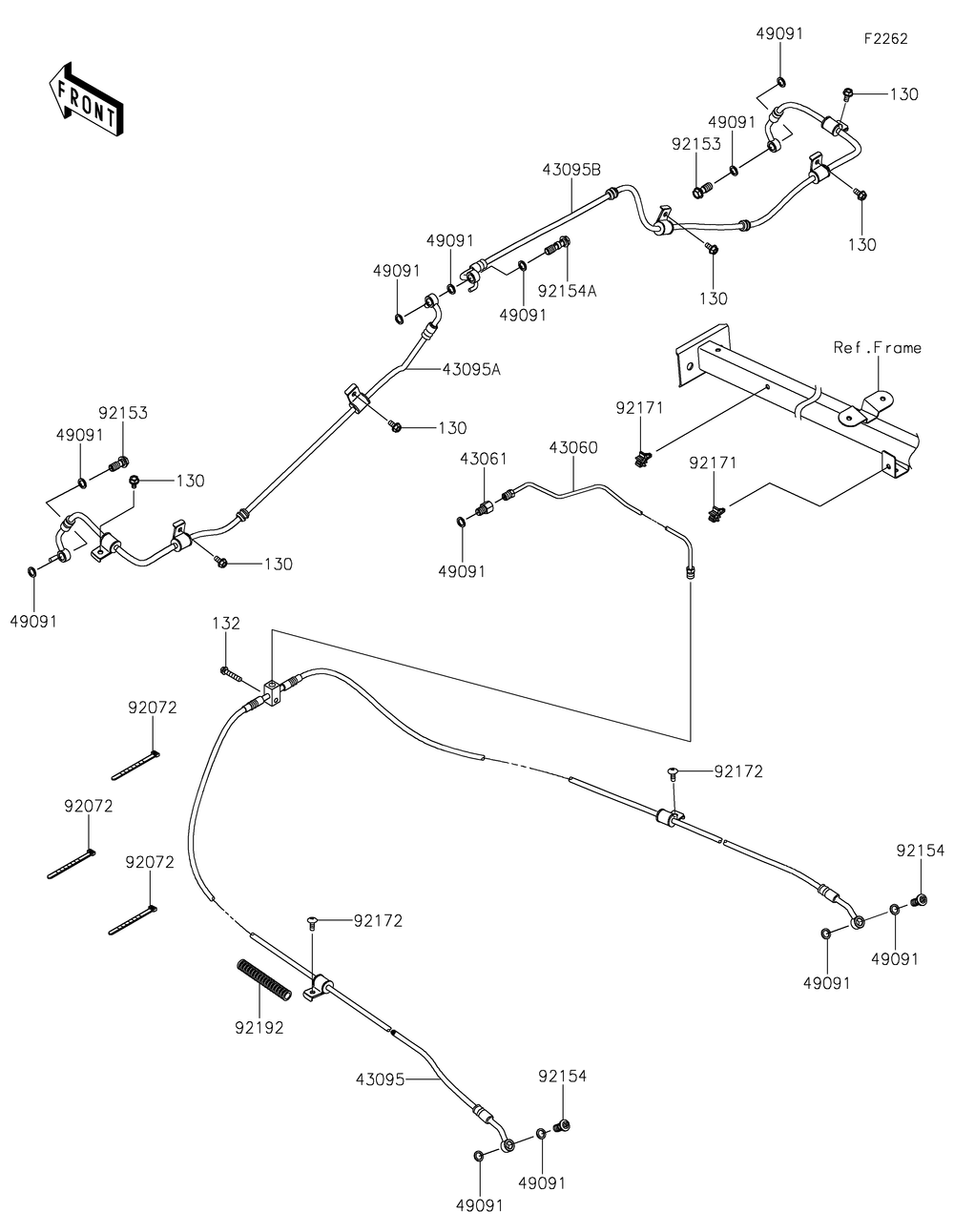 Brake Piping Diagram and Parts List for KRF1000CPFNN 2023 Kawasaki Lawn Tractor Accessories