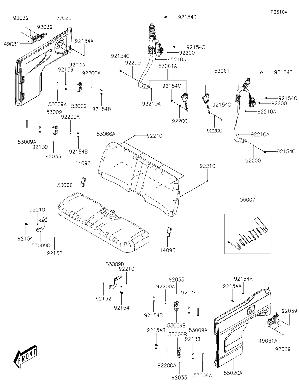 Seat Diagram and Parts List for KAF700BLF 2020 Kawasaki Lawn Tractor Accessories
