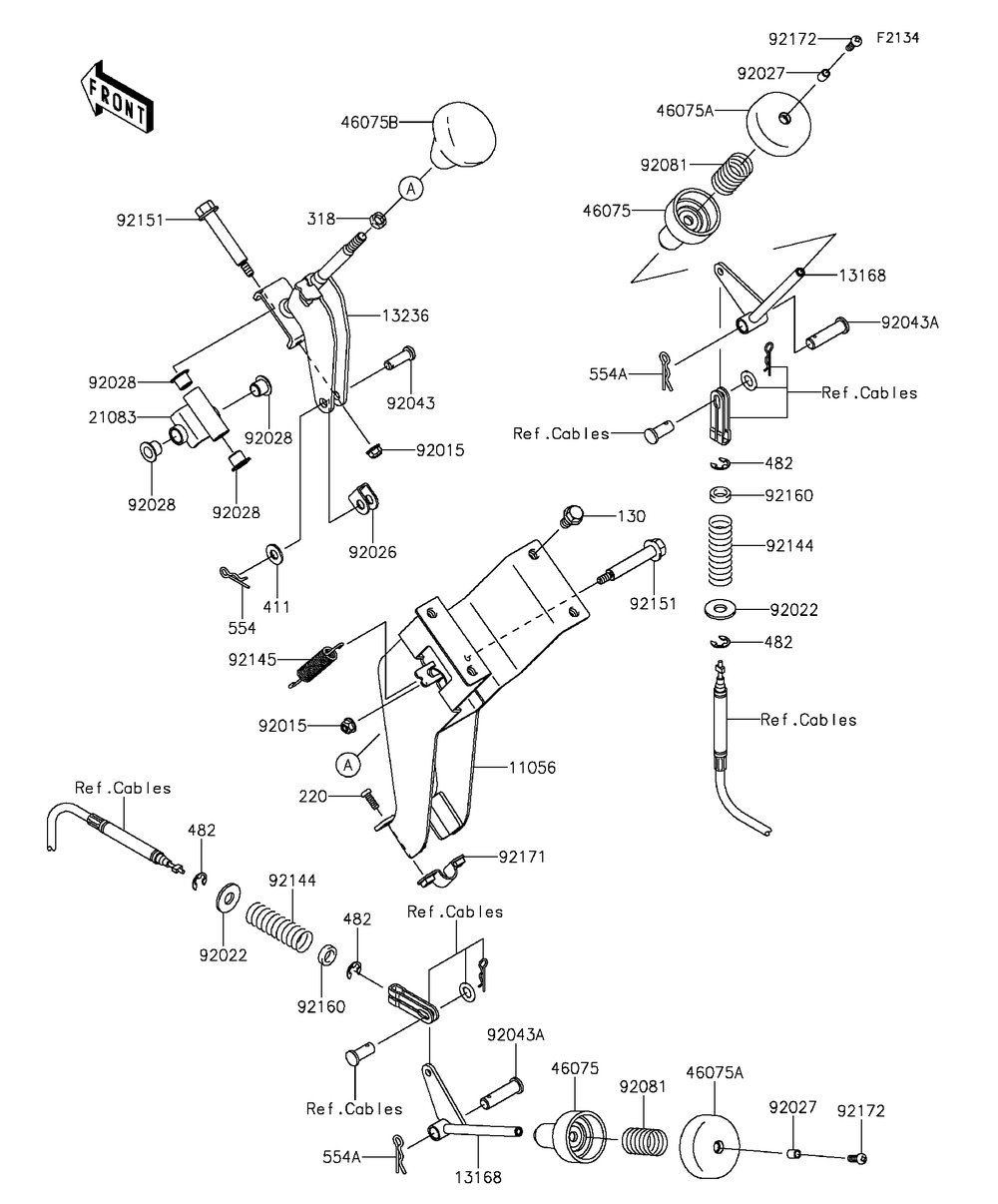 Shift Lever Diagram and Parts List for KAF400FGF 2016 Kawasaki Lawn Tractor Accessories