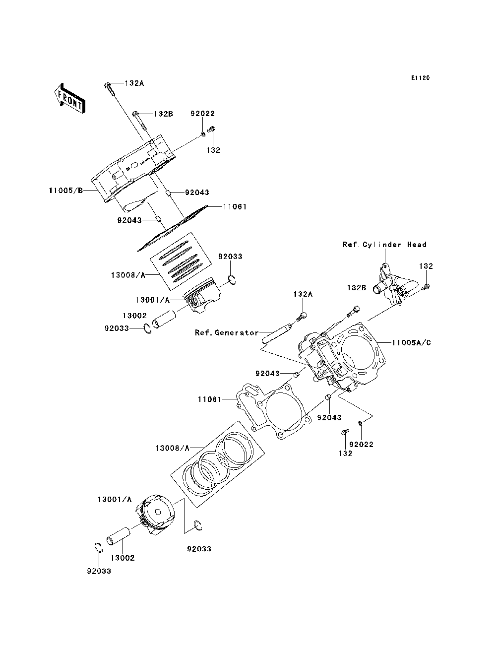 Cylinder/Piston Diagram and Parts List for KRF750VBF 2011 Kawasaki Lawn Tractor Accessories