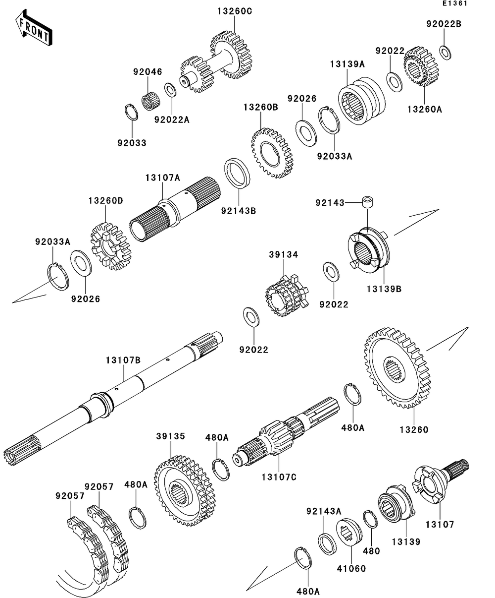 Transmission Diagram and Parts List for KAF620RDFA 2013 Kawasaki Lawn Tractor Accessories